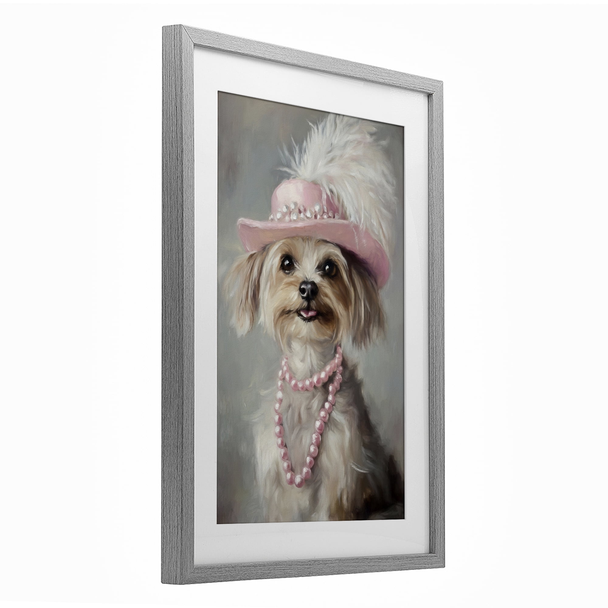 Stupell Industries Lady Yorkie Portrait Gray Framed Print Under Glass, design by Tina LeCour