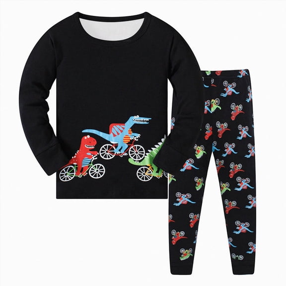 WUANDIXFA Baby Boys Pajamas Set Girls Pajama Set Long Sleeve Pants Sleepwear Outfits Cute Print Toddler Kids Loungewear Matching Toddler and Baby Pajamas,Black,2-3 Years