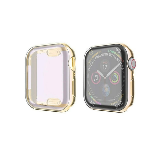 Étui Compatible avec Apple i Watch Series 1/2/3/4/17 avec Protecteur d'Écran en Verre Trempé Intégré - Étui Rigide Tout Autour pour PC, Couverture de Protection Globale (Doré) 38mm