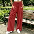 thumbnail image 4 of CQONEPT Smocked Waist Pants for Women Wide Leg Fall Casual Lounge Pant High Waisted Palazzo Ruffle Full Length Soft Trousers with Pocket Red XL, 4 of 7