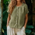 thumbnail image 2 of Shirts Tops for Women Linen Cotton Blend Button Down Casual Short Sleeve Loose Fit Summer Blouse Tank Top, 2 of 7