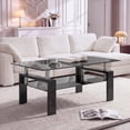 thumbnail image 2 of Glass Coffee Table with Lower Shelf, Holaki Modern Rectangular Tempered Glass Center Table with Metal Legs for Living Room, Black, 2 of 8