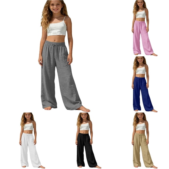 Xijirk Girls Wide Leg Pants Elastic Waist Lightweight Casual Jogger Double Layer Pleated Sportswear,4-5 Years