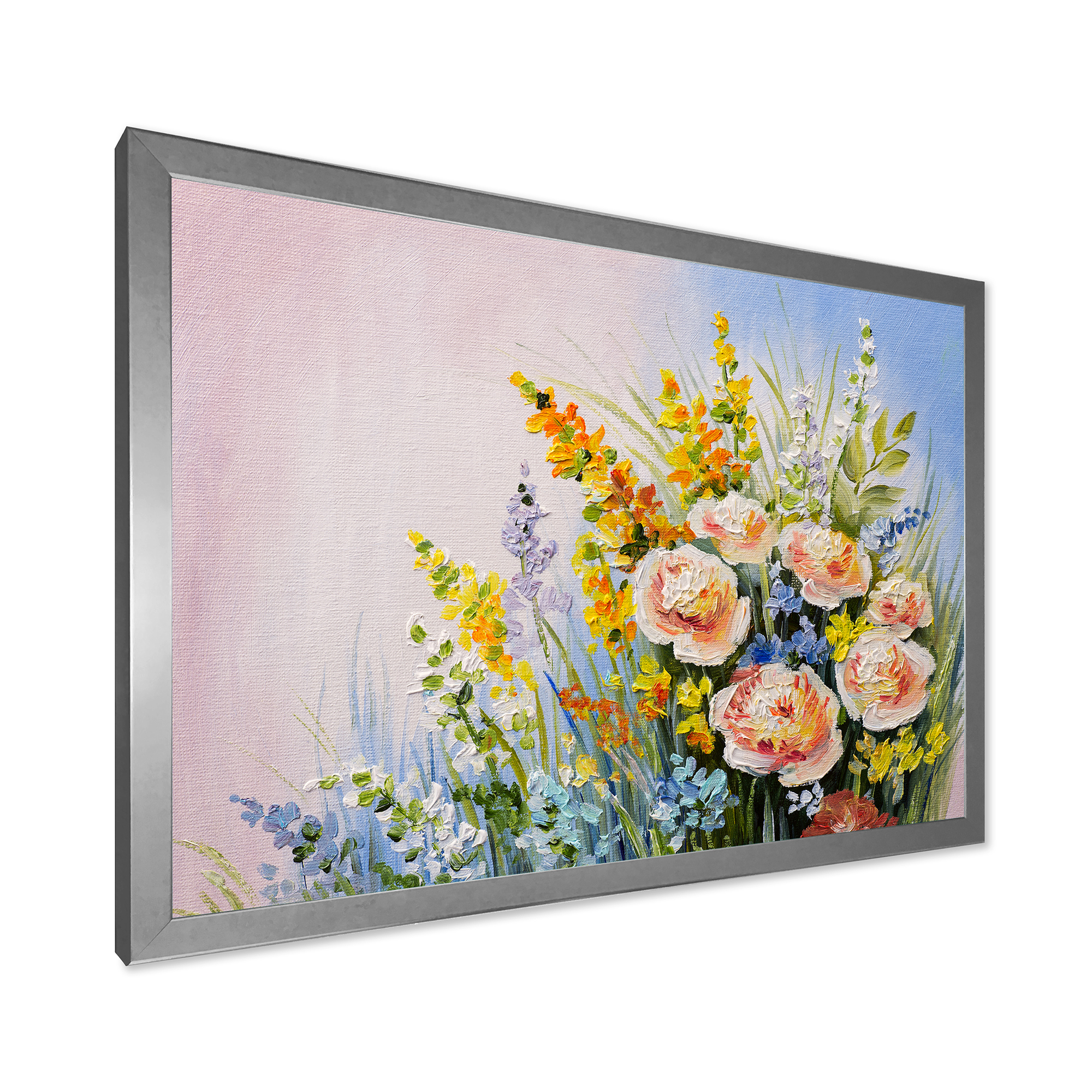 Designart 'Yellow and Pink Summer Wildflowers' Traditional Framed Art Print