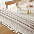 thumbnail image 2 of Nappe Pompon - Bei, Rectangle/oblongue, Lin de Coton, Résistant aux Taches, Anti-Poussière, Imperméable, Décoration de Table à Manger de Cuisine, 2 of 4