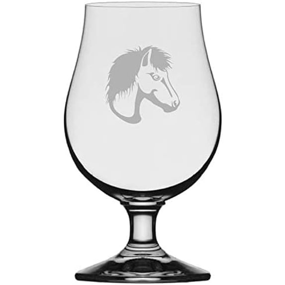 Miniature Face Horse Themed Etched 13.25oz Iona Beer Glass