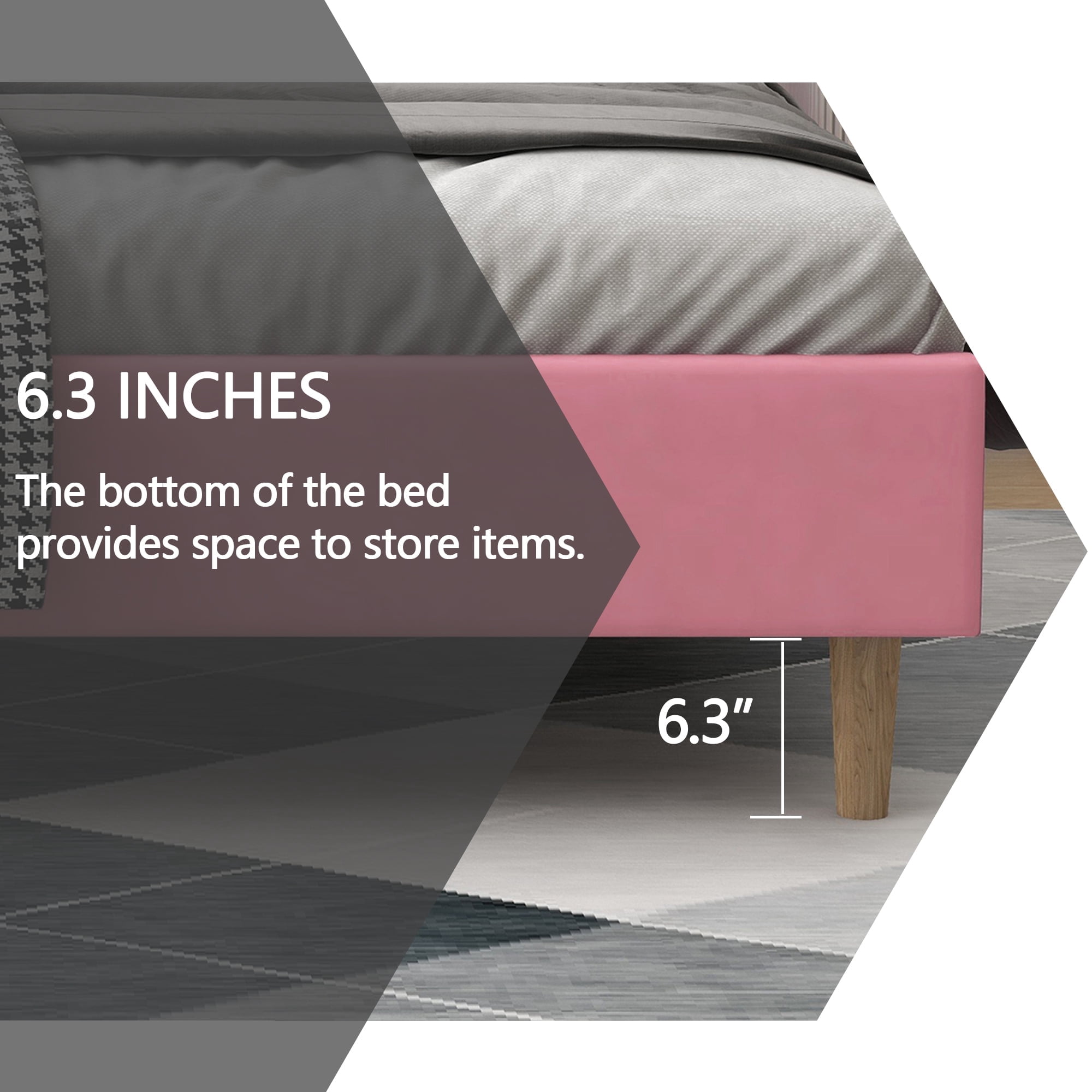 alazyhome Twin Size Upholstered Platform Bed Frame, Easy Assemble, Pink