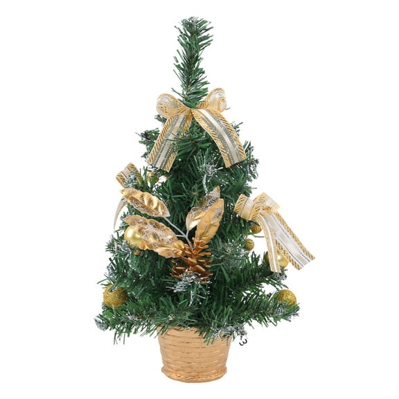 HUONA Mini Christmas Tree Artificial Tabletop Christmas Tree Potted Ornament for Home Desktop Holiday Party Deco Gold