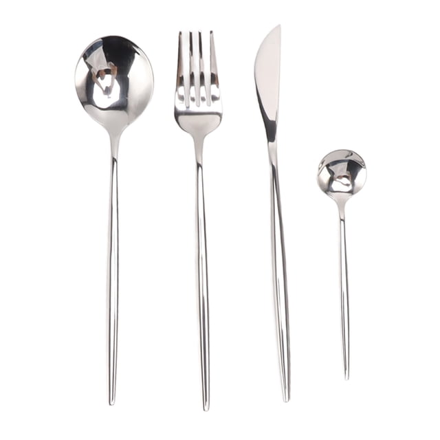 Juego de cubiertos de 4 piezas, juego de cubiertos pulidos con espejo, juego de vajilla para comer en restaurante, hogar, plateado