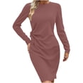 thumbnail image 2 of WJHWSX Womens Dresses,Dresses for Women,Womens Fall Dresses,Long Sleeve,Crew Neck,Easy Care,Solid,2XL(US:12), 2 of 5