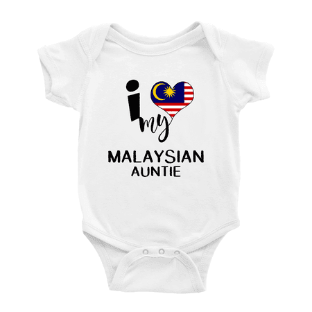 

I Heart My Malaysian Auntie Malaysia Love Flag Newborn Clothes Outfits (White 18-24 Months)