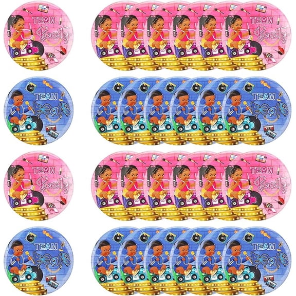 Serencatcher 24Pcs Beauty or Beats Gender Reveal Decorations, Team Boy or Girl Button Pins, Hip Hop Button Pins Include Pink Blue for 80s 90s Retro Disco Hip Hop Gender Reveal Baby Shower Games Favor