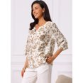 thumbnail image 2 of DARING DIVA Women's 3/4 Sleeve V Neck Boho Floral Button Decor Blouses L Brown, 2 of 6