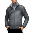thumbnail image 3 of Sookity Men's Quilted Puffer Jacket Water-Resistant Quilted Puffy Coat Lightweight Warm Winter Coat with Stand Collar Casual Windproof Outerwear Top chaqueta de piel para hombre Gray,XS, 3 of 9