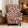thumbnail image 3 of HUIACONG Burgundy Gold Mandala Print 2-Piece Wingback Chair Slipcovers, Full Elastic Hem Wrinkle Free Soft Stretchy Fabric, Easy Install Full Coverage Furniture Protector, 3 of 7
