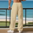 thumbnail image 4 of Mohiass Baggy Wide Leg Sweatpants Fall Casual Uncuffed Open Bottom Lightweight Drawstring Stretch Pants Men Khaki S, 4 of 4