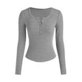 thumbnail image 6 of Htigea 2 Packs Womens Long Sleeve Tshirt Slim V Neck Button Henley Shirts Fall Base Layer Tops Gray S, 6 of 6