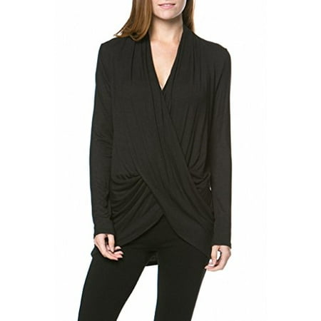 - Sassy Apparel Womens Long Sleeve Drape Criss-cross Front Fashion Top (Large, Black)