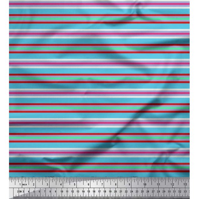 Soimoi Polyester Crepe Fabric Horizontal Stripe Print Fabric by The Yard 52 Inch Wide