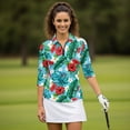 thumbnail image 4 of HUIACONG Tropical Hibiscus Women 3/4 Sleeve Golf Top, Ladies Golf Polo with Breathable Fabric, for Golf, Tennis, Hiking, Outdoor Outings, 4 of 10