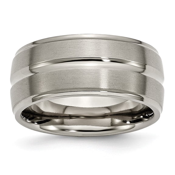 Titanium Grooved Ridged Edge 10mm Polished Band Ring Size 11