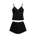 thumbnail image 5 of SHTXOZHI Womens Sleeveless Lace Trim Tank Top Pajamas Set Cute Breathable Ruffle Sleepwear Solid Color Homewear, 5 of 5
