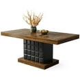 thumbnail image 5 of Fnova 63" Farmhouse Dining Table for 4-6 People, Wooden Rectangular Kitchen Table with Geometric Relief Pedestal Base, Easy to Assemble, 5 of 11