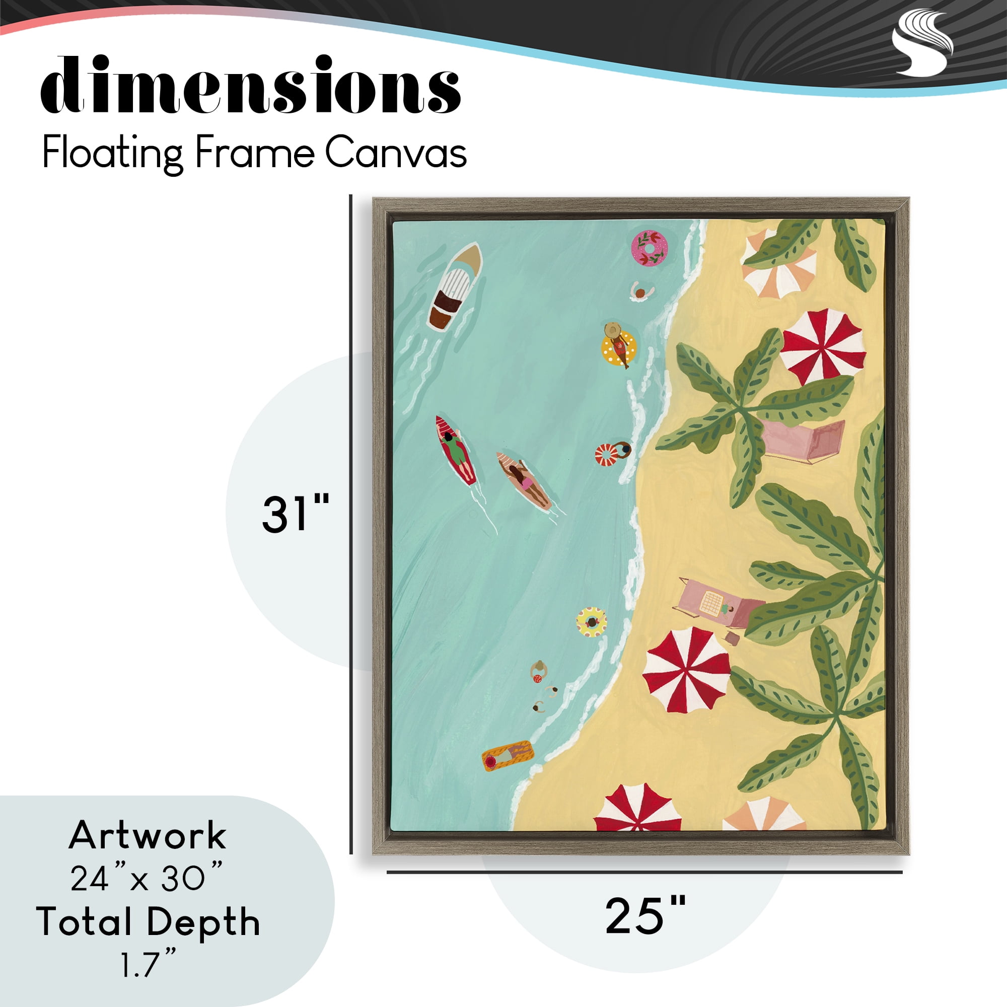 Busy Beach Day Hangout Brown Framed Floater Canvas Wall Art, design by Nabeela Rumi