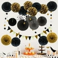 thumbnail image 6 of Fangsheng 21 Pcs Party Decoration, Black and Gold Hanging Paper Fans, Pom Poms Flowers, Garlands String Polka Dot and Triangle Bunting Flags for Birthday Parties, Wedding Decor, 6 of 7