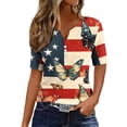 thumbnail image 2 of Goodtrade8 Women's American T Shirts July 4th Short Sleeve Pullover Summer Red White and Blue , Red White and Blue Casual Graphic Fashion Tops for Women V-Neck, 2 of 9