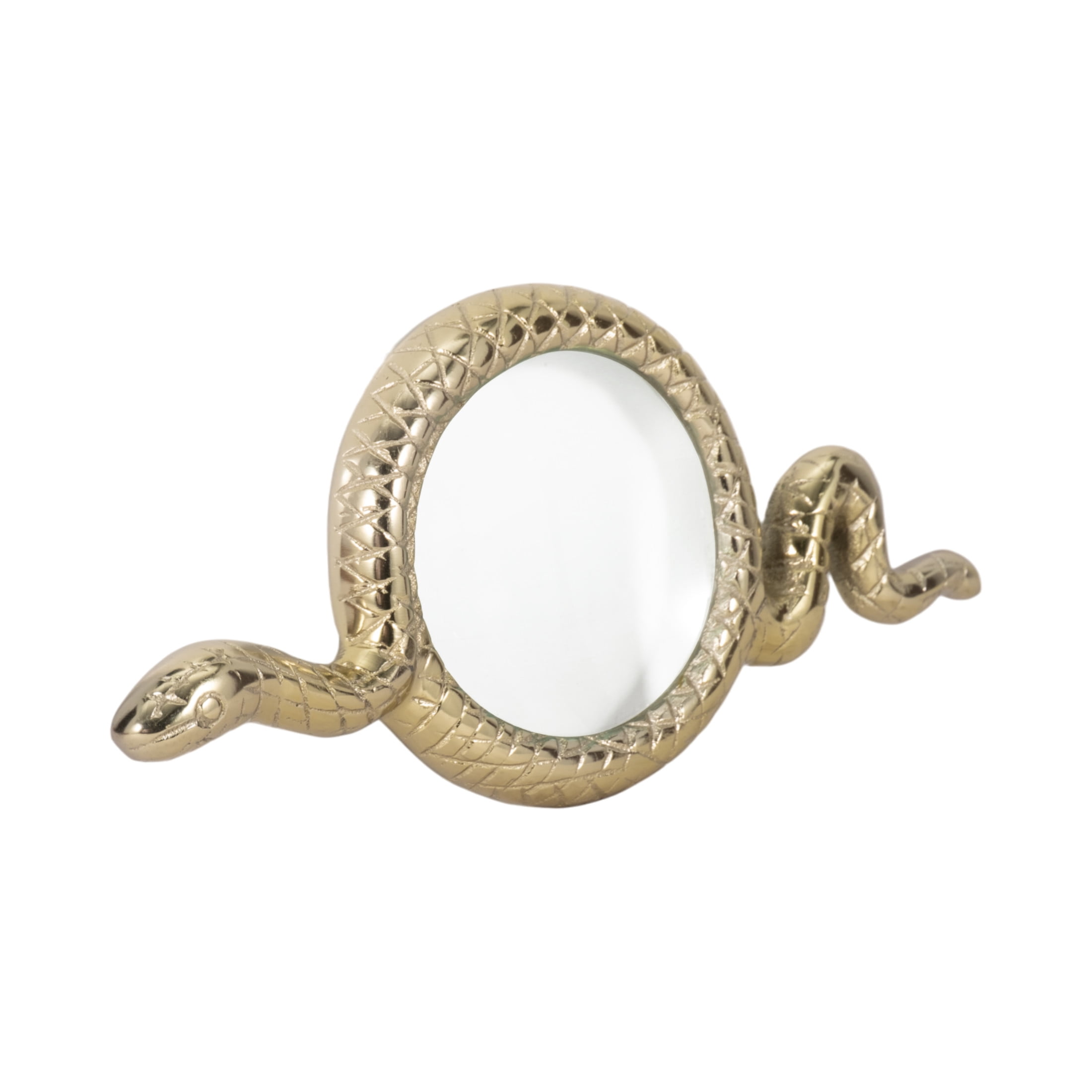 Sleek Snake Magnifying Glass for Home and Bathroom Decor - Bold Accent Sculpture for Coffee Table, or Room Display - Metal and Glass Design Ornament for Office Shelf Styling - 1", Gold & Metallic