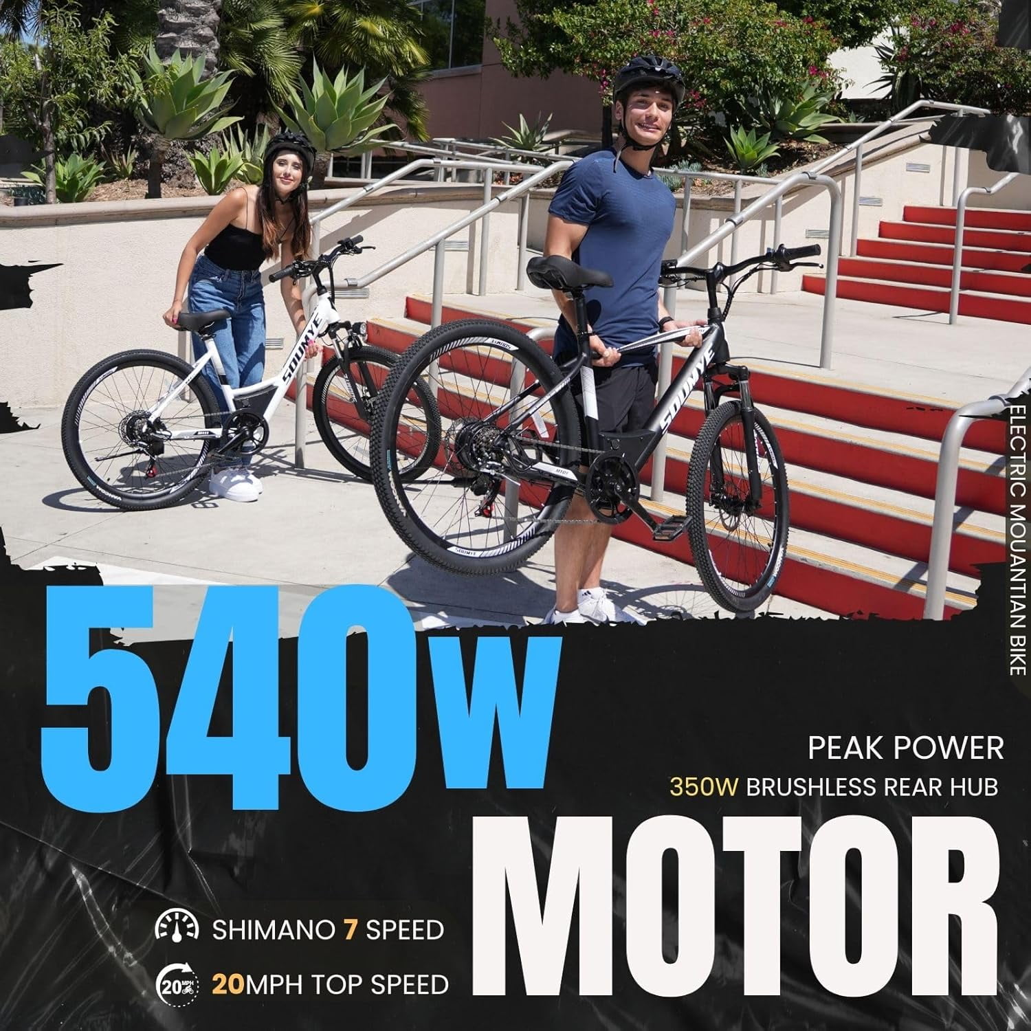 Electric Mountain Bike for Adults 26" Step-Thru/Over Commuting Ebike for Men Women with Peak Power 540w, 360Wh Built-in Battery, LCD Display, 7 Gears & Front Shock Absorber
