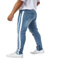 thumbnail image 4 of Men Slim Jeans  Side Stripe Print Mid Waist Zip Ragged Button Straight Jeans Casual Pencil Trousers, 4 of 6