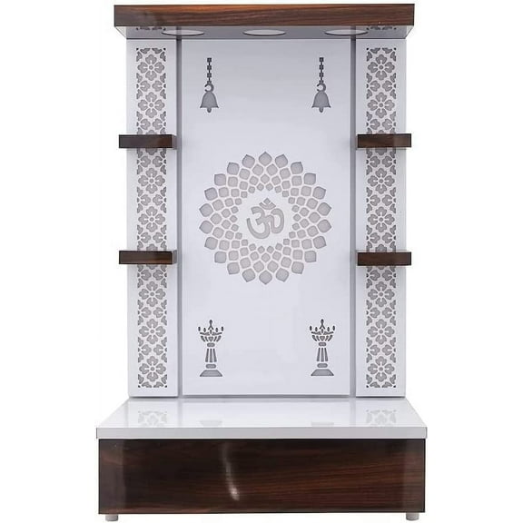 PSQURMART Wooden Temple White LED Light for Home and OfficeHome TemplePuja MandirWall Hanging & Table Top Home Mandir(TMP09) SIZE-18x12x10 in (RJKP0764)