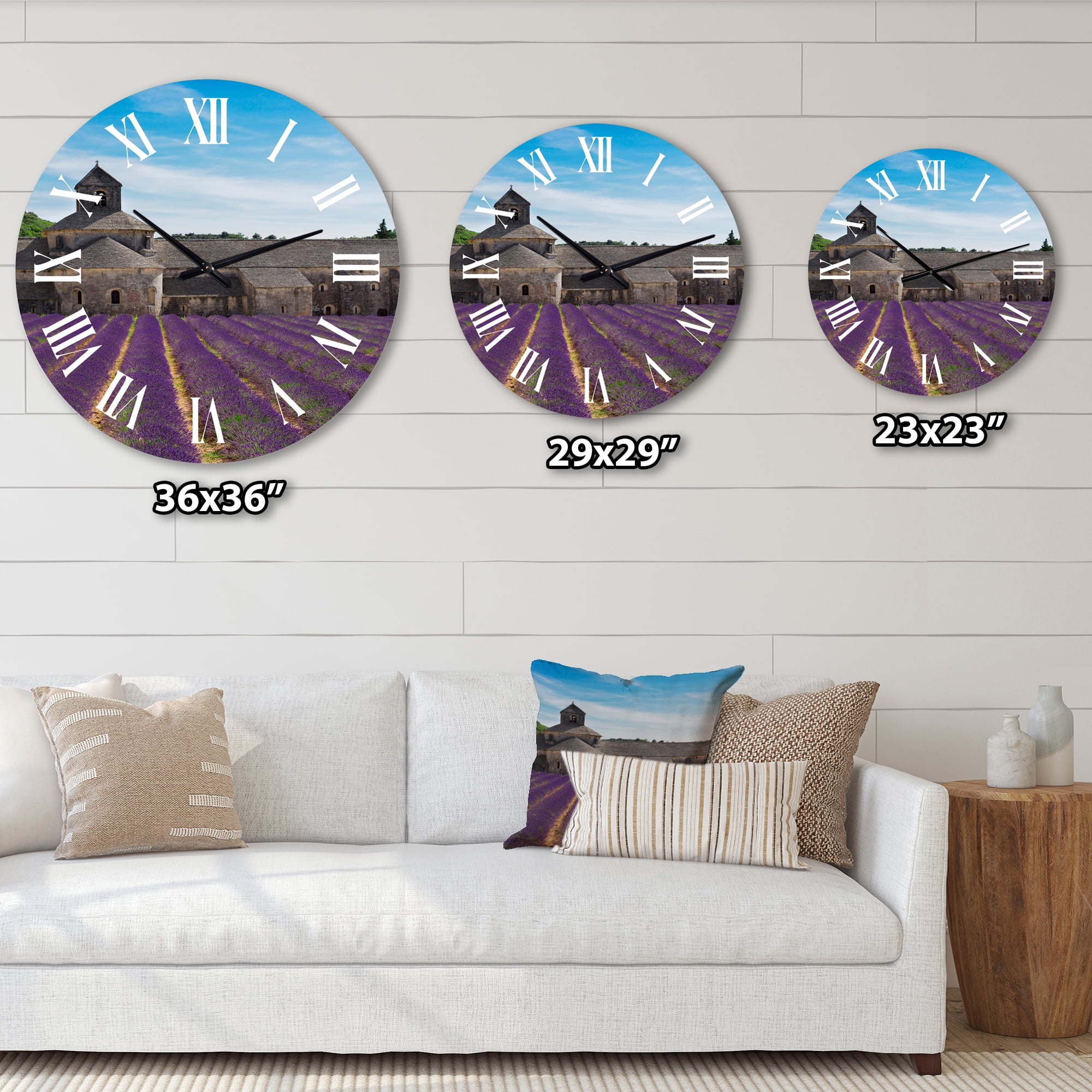 Designart 'Lavender Field With Abbey In France' Farmhouse Wall Clock