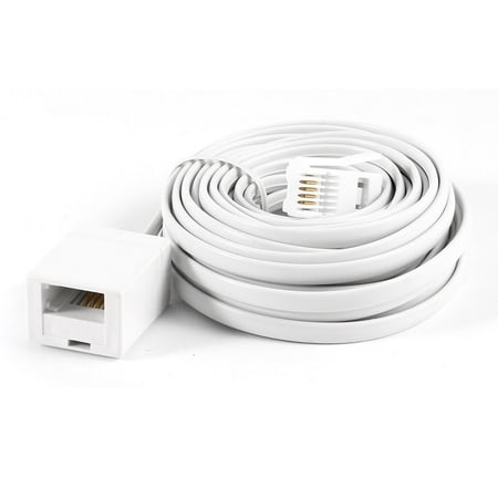 6M 20ft BT 6P4C Male to Female Telephone Extension Cable Connector White