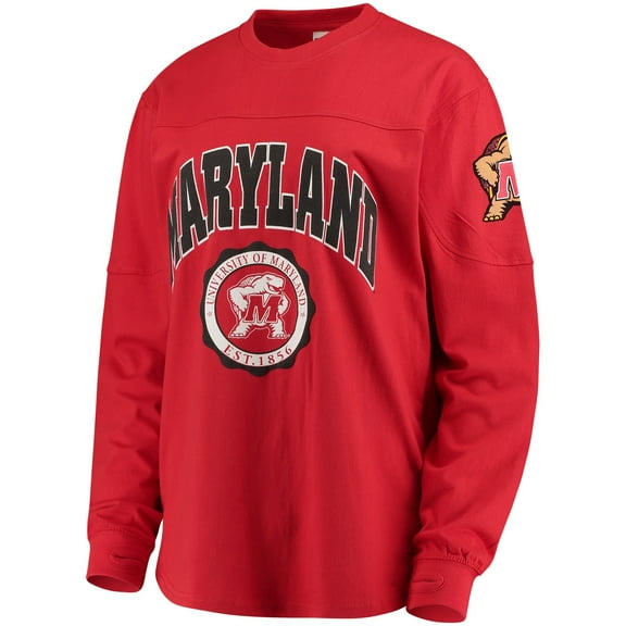 Women's Pressbox Red Maryland Terrapins Edith Long Sleeve Oversized Top