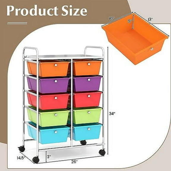 RELAX4LIFE Rolling Storage Cart with 10 Drawers - Craft Storage Cart with Lockable Wheels,Utility Cart, Art Cart Organizer for Crafting Storage, Studio, Office, Home, School Rollin