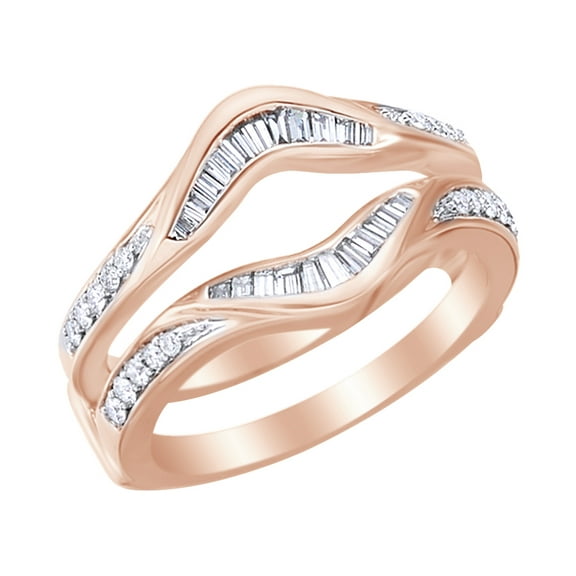 AFFY White Natural Diamond Enhancer Guard Ring in 14k Rose Gold (0.5 Cttw) Ring Size : 4