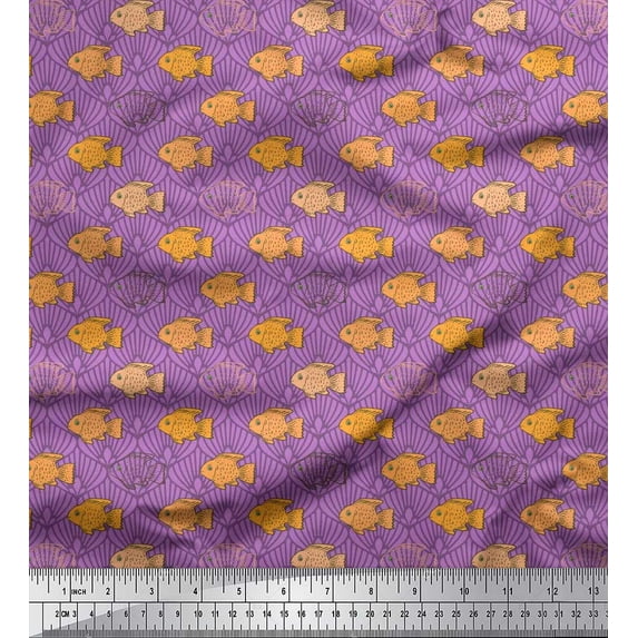 Soimoi Cotton Jersey Fabric Fish & Shells Ocean Print Fabric by The Yard 58 Inch Wide