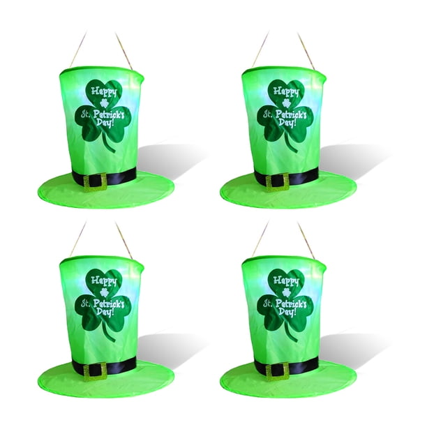 Luces de cuerda verde LED LED Leprechaun Hat St.Patrick's Day Decorations Decoraciones de batería con patrón de trébol Fiestas irlandesas 4pcs Methold HA012702-02