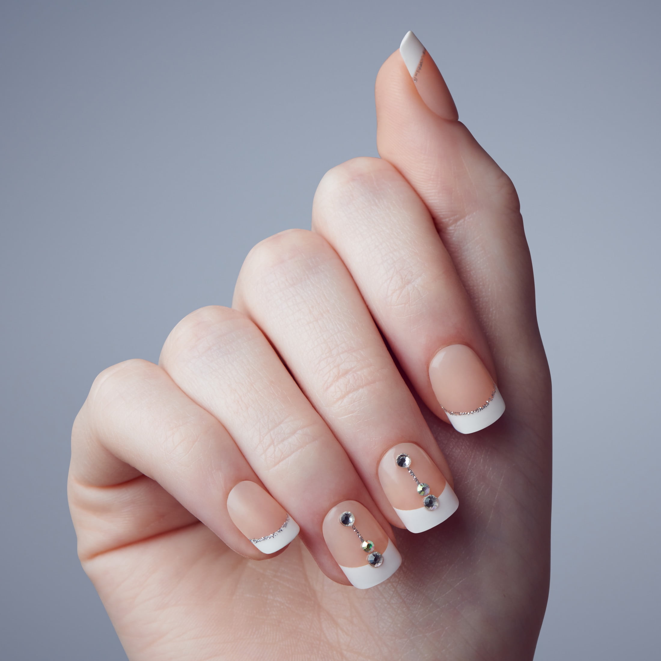 Kiss Impress Design Short Square Press on Nails , White French Tips, 30 Pieces