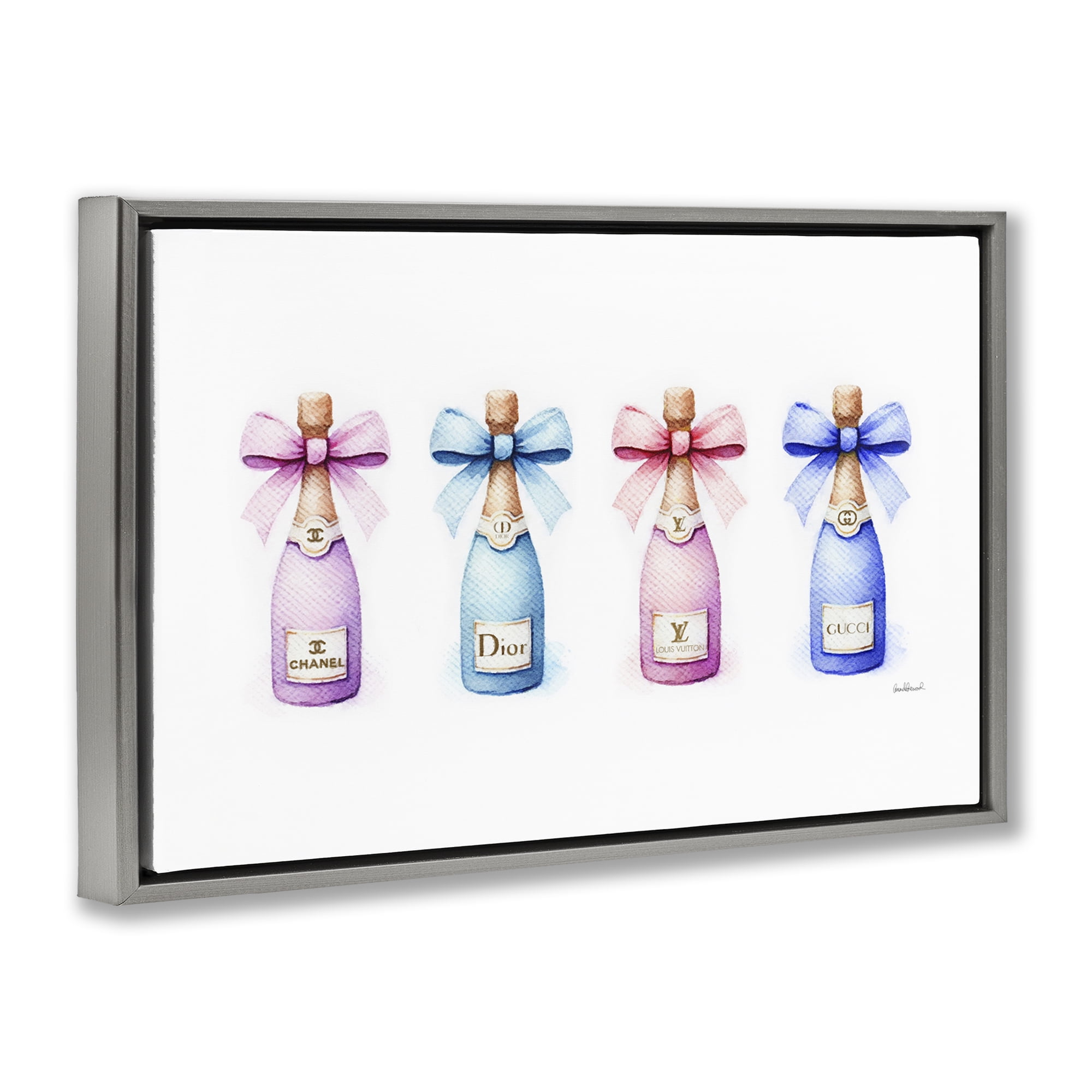 Stupell Industries Pastel Champagne Bottles Food & Beverage Painting Gray Floater Framed Canvas Art Print Wall Art, 31 x 21