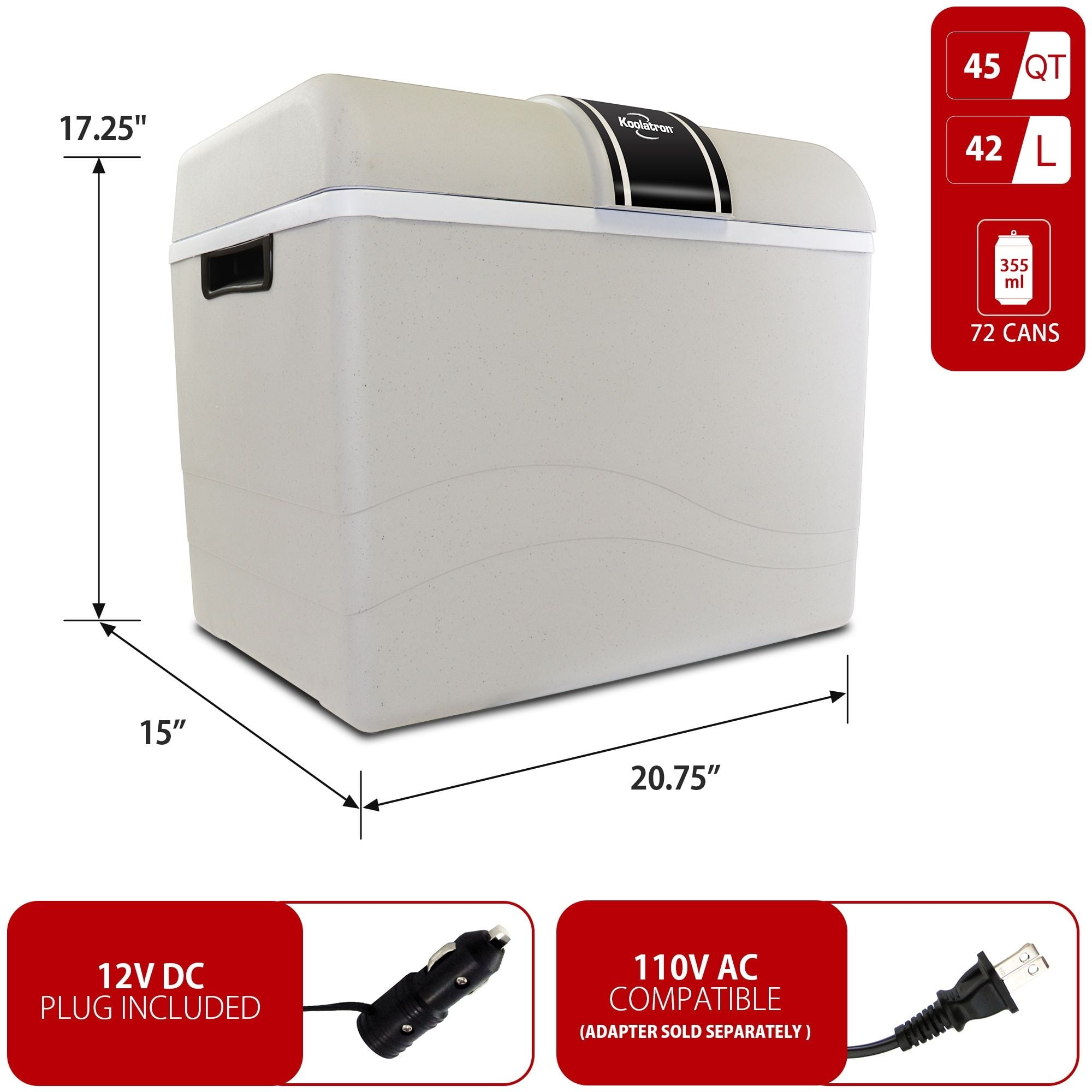 Koolatron 12V Electric Cooler/Warmer 42L (45 qt), Two-Way Design, Gray