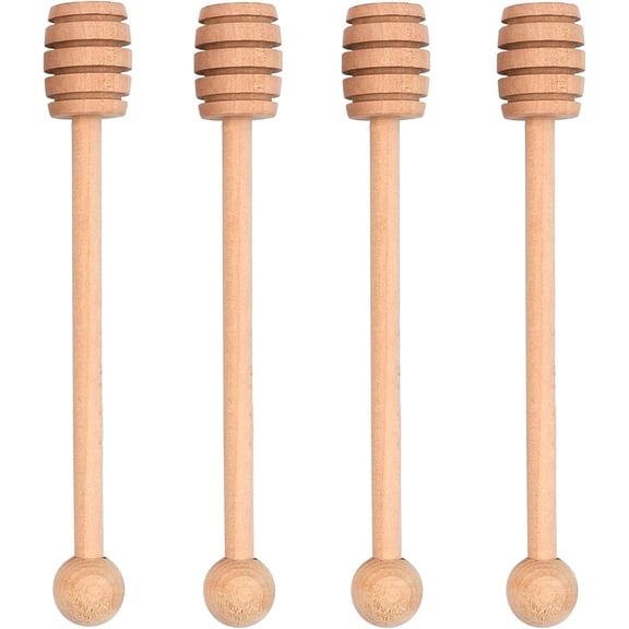 FacoFaco 4PCS Honey Mixing Stirrer, 6.3 Inches Wooden Honey Dipper, Honey Spoon Collecting Dispensing Drizzling Jam (Round Handle)