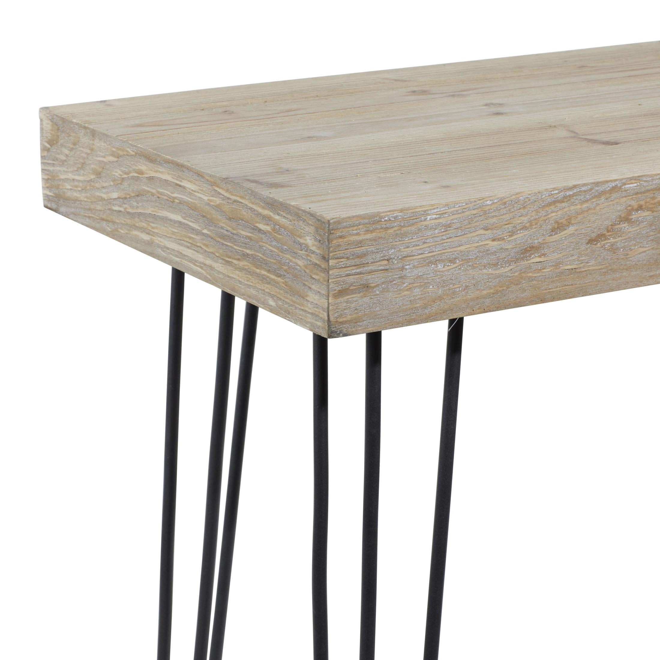 DecMode 47" x 31" Brown Wood Rectangular Console Table with Black Metal Hairpin Legs, 1-Piece