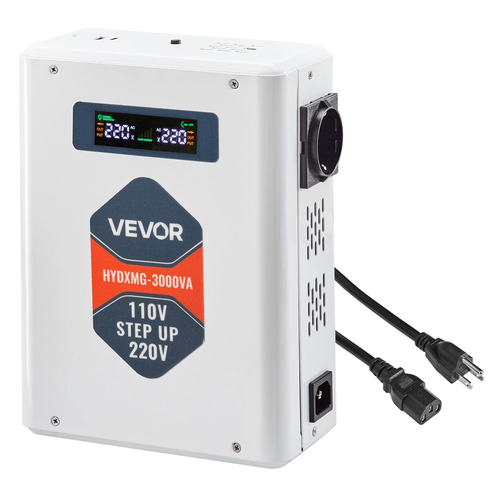 VEVOR Step Up Voltage Converter, 3000W, Heavy Duty Voltage Power Converter, 110V to 220V Power Transformer, with 2 EU Outlets, USB Output, LCD Display, Temperature Protection, for 220V Appliances
