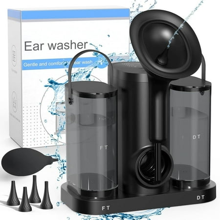 Morfone Ear Wax Removal Kit, Ear Cleaner with One-Piece Waste Tank, 4 Pressure Mode,2 Style Tips, Effective Ear Irrigation Flushing System & USB-C Cable, IPX6, Black