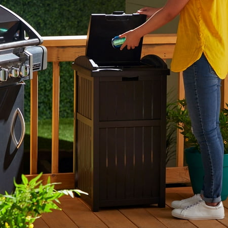 Suncast - Trash Hideaway Outdoor Patio Garbage Waste Trash Can Bin - Java