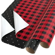American Greetings 40 Sq. ft. Christmas Wrapping Paper Bundle, Red Buffalo Plaid and White Polka Dots (2-Rolls, 30 in. x 192 in.)